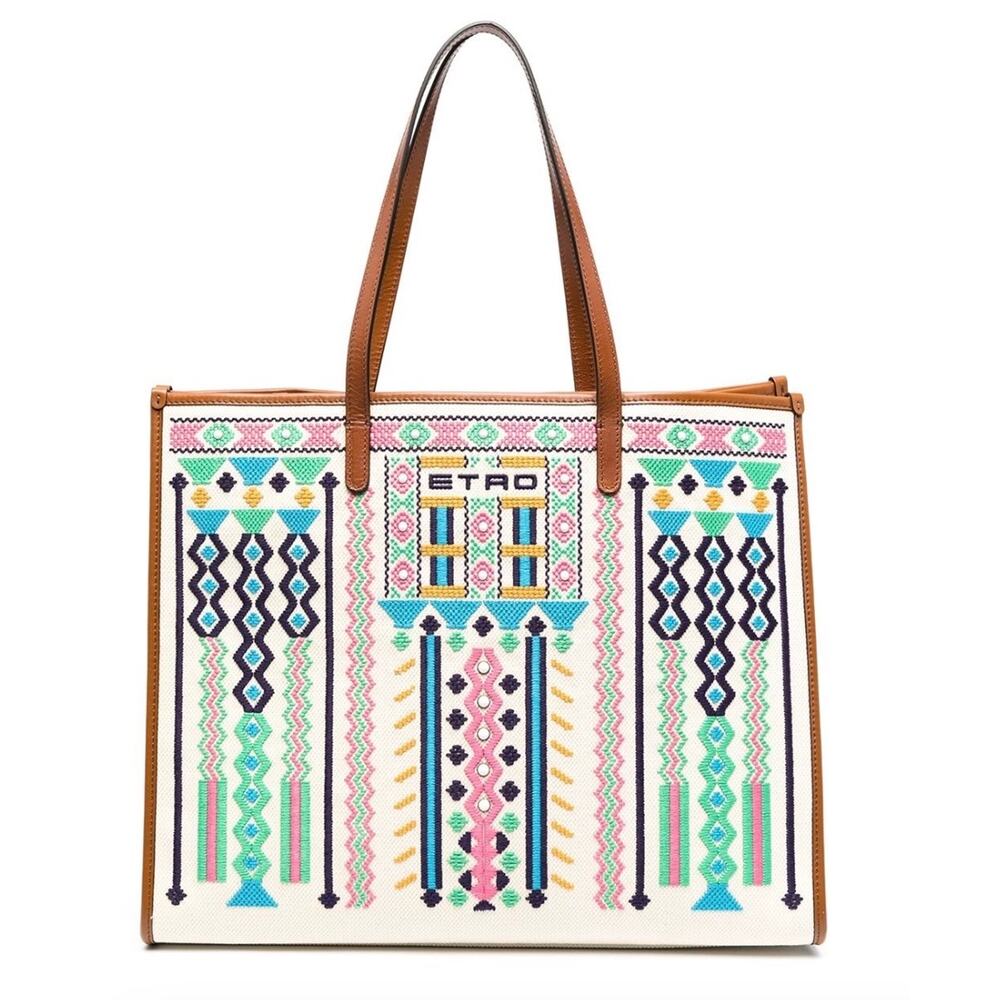 ETRO Embroidered‎ Canvas Shopper Tote Bag Neutrals